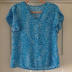 SHEIN Blue and White Patterned Blouse